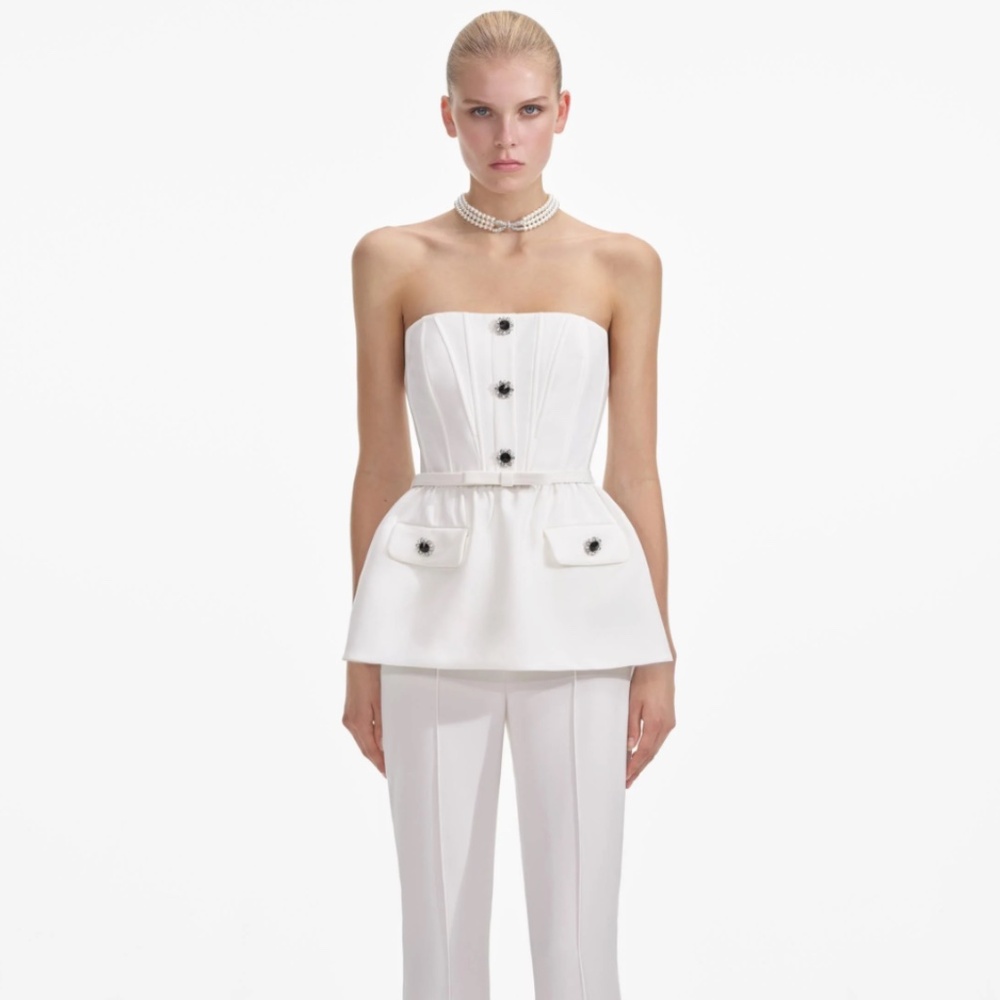 self-portrait White Stretch Crepe Jumpsuit US4 - MSRP $640 - NWT